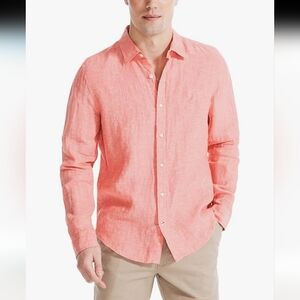 Nautica Men’s 100% Linen Long Sleeve Classic Fit Shirt